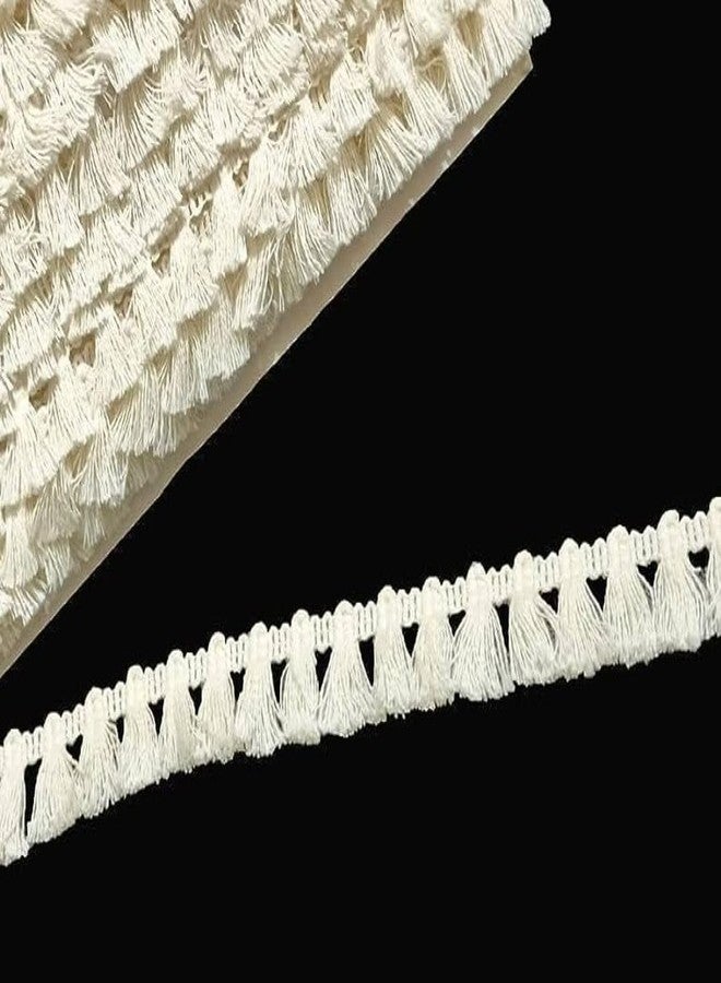 PREMDAS LACES Premdas lace Indian Cotton Natural Ivory 100% Cotton Brush Fringe Trim Decorative Cotton Fringe Trim Cream Tassel Fringe, Matte Fringe 15 Meter (White) - Image 1